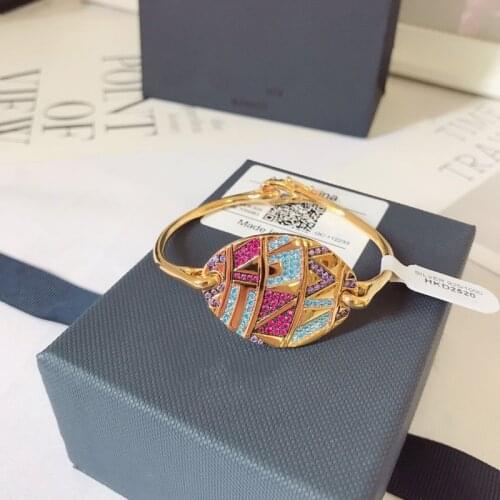 Fashion Charm Sterling Silver Copy 1:1 Copy,Yellow Silver Multicolor Tribal Bangle With Oval Plate Women Jewelry Gift