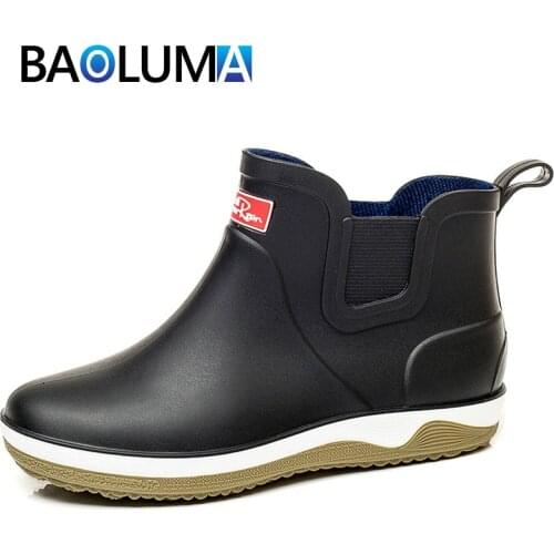 Mens Rain Boots Anti Slip Short Ankle Mens Work Boots Outdoor Waterproof Mens Fishing Water Boots Rubber Shoes Botas Hombre