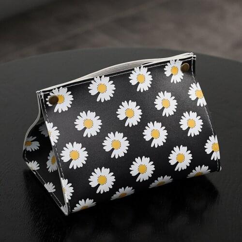 Nordic Creative Daisy Print Leather Tissue Storage Box Case Car Home Living Room Bedroom Desktop Napkin Toilet Papers Holder