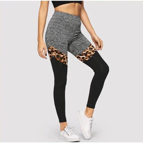 2020 new yoga gym pants leopard splicing leggings in Europe and the elastic fitness yoga pants sexy nine minutes of pants