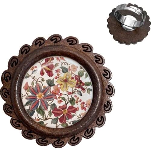 Charm Henna Yoga Amulet Ladies Wood Rings 20mm Glass Cabochon Adjustable Rings Jewelry Mandala Flower Bohemia Ladies Women Kids