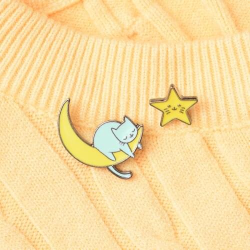 Naughty Star moon cat Sweet romantic lazy Style cat brooch pin badge enamel backpack lapel pin hat jewelry gifts for lover