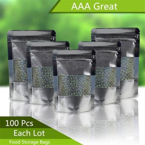 100Pcs/Lot Window Stand Up Aluminum Foil Bags Lines Ziplock Self Seal Food Storage Doypack Coffee Tea Snack Party Pouch Bag Bean