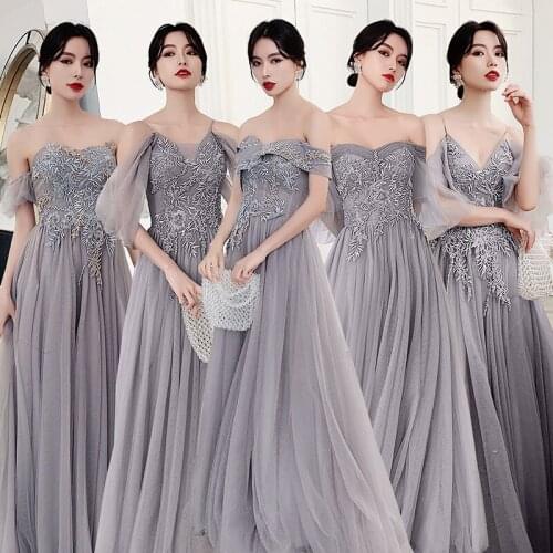 Bridesmaids Dresses Illusion Short Strapless A-Line Embroidery Pearls Lace Tulle Off The Shoulder Women Wedding Party Gown E291