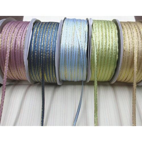 3mm Double Densified Polyester Face Satin Hight Quality Gold Edge Polyester Ribbon DIY Wedding Christmas Decoration Packing 241