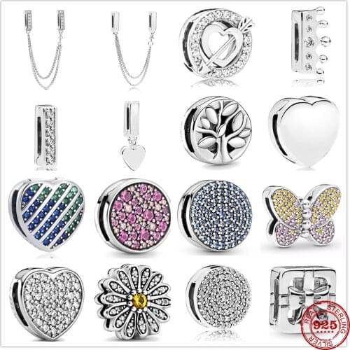 S925 Silver Reflections Clip Beads Charms Round Crystal Crown Heart Flower Butterfly Beads Fit Original Pandora Women Bracelet