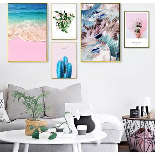 Nordic Minimalistic Plant Canvas Painting Fresh Natural Beach Landscape Combination Pictures Poster ROMANTIC RHAPSODY Home Decor