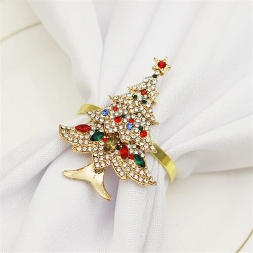 12PCS/Metal diamond-studded Christmas tree napkin ring table top decoration for reception, wedding banquet, holiday party
