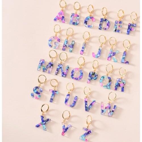 Transparent Resin 26 Letter Drop Earrings for Women Mujer Gold Color Alloy Rainbow Arcylic Statement Dangle Earrings Jewelry