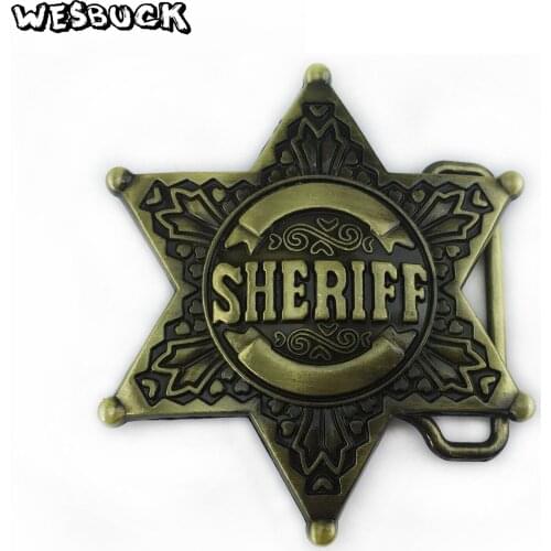 WesBuck Brand Sheriff Star Belt Buckle With Retro Brass Finish Suitable For 4cm Wideth Belt
