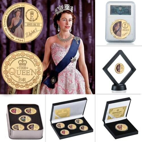 WR Queen Elizabeth II Gold Souvenir Coin Original with Gift Box Royal Family Commemorative Coins Collectibles Medal Dropshipping
