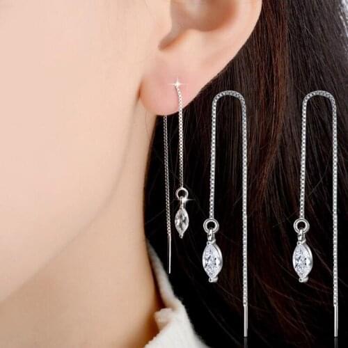 KOFSAC New 925 Sterling Silver Earrings For Women Party Elegant Water Drops Crystal CZ Long Tassel Ear Line Earring Jewelry Gift