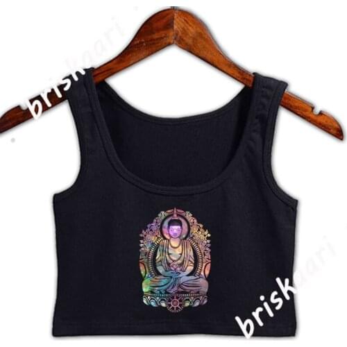 Cosmic Buddha Crop Top Women Fit Unique Spring Autumn Comical Round Neck Unique Customized Top Vest