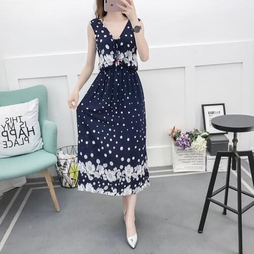 Summer Womens 2021 New Bohemian Floral Cotton Silk Dress Beach Vacation Sleeveless Dresses Women Elegant Temperament Vestidos
