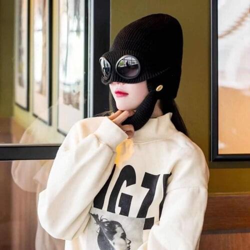 Winter Warm Knit Hats 2020 New Fashion Unisex Adult Windproof Ski Caps with Removable Glasses Thicken Sports Multi-function Caps