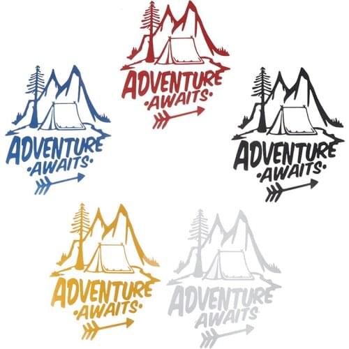 1pc 20x18 cm ADVENTURE AWAITS A Camping Greatested Vinyl Car Sticker Beautiful Window Decal