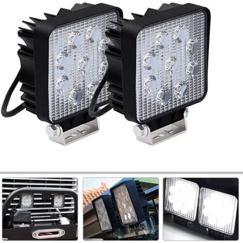 1Pcs 4inch 27W Square Spot Beam Led Work Light Driving Fog Lights Front Bumper With Mounting Bracket Kit
