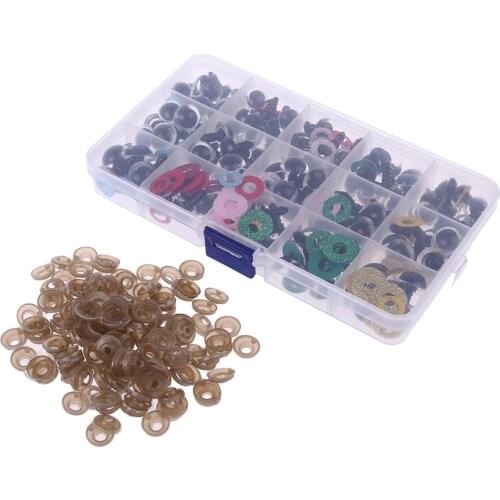 150pcs/set 14mm Tiny Round Safety Eyes Plastic Glitter Toy with Washer for Bear Doll Puppet Making DIY
