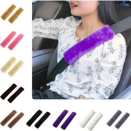 2pcs Soft Car Seatbelt Cover Sheepskin Seat Belt Pillow Pad Seat belt Safety Strap Cover Shoulder Pads For Bag Car Accessories