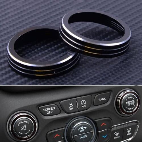 2pcs Inner Dash Console Volume CD Switch Knob Ring Trim Circle Cover Fit for Jeep Grand Cherokee 2014-2016 2017 2018 2019