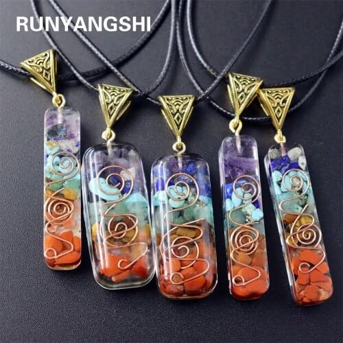 2 Types Orgone Energy Seven Chakras Ogan Pendant Crystal Semi Precious Stone Yoga NecklaceSeven Chakras Augen Pendant