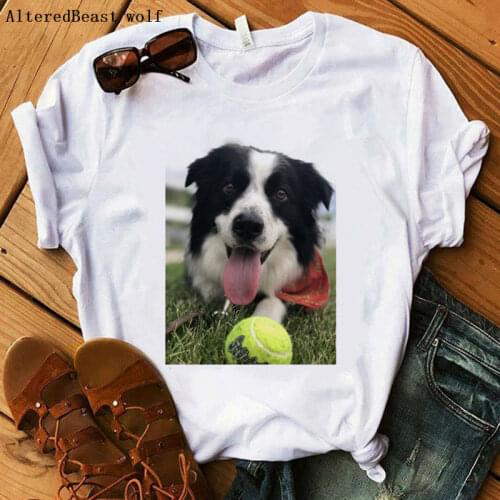2020 Cute border collie funny T Shirt women casual clothes tshirt white tops female short sleeve border collie print shirt