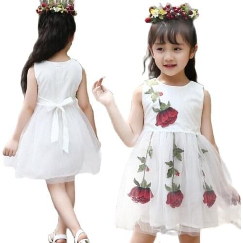 2019 Summer Girls voile Rose Dresses Kids Clothes Wedding Events Flower Girl Dress Birthday Party Costumes Children Clothing