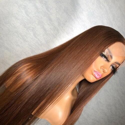 26 Inch Silky Straight Chestnut Brown 13x4 Lace Front Wig For Women Human Remy Babyhair Preplucked Brazilian Can Dye Deep Part