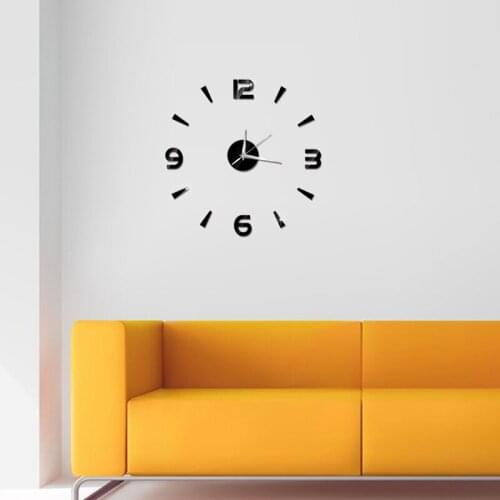 3D Home Decor Quartz Diy Wall Clock Clocks Horloge Watch Living Room Fashion Acrylic Mirror Stickers Black