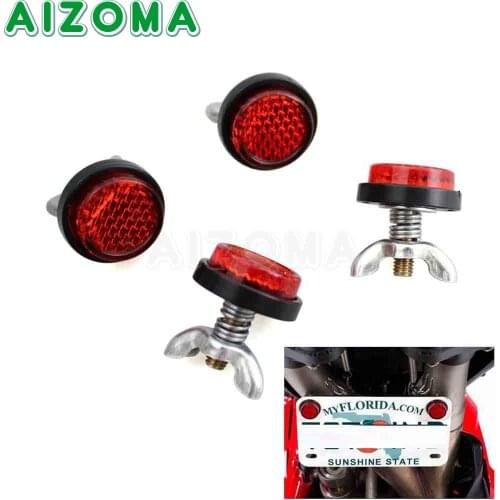 4pcs Motorcycle Red Safety Reflectors Mini License Number Plate Reflector with Mounting Spring Universal