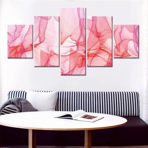 Abstract Blue Pink Canvas Art Colorful Poster and Print 5 Panel Wall Picture for Living Room Stylish Decoration