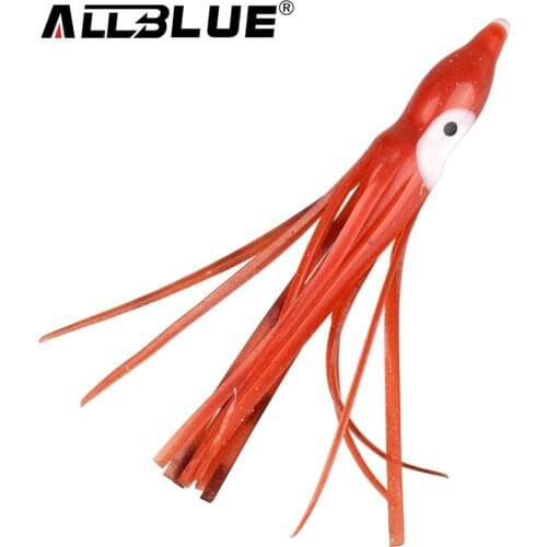 ALLBLUE 10pcs/lot 8cm Luminous Fishing Octopus Skirt Squid Lure Jig Octopus Jigging Spoon Soft Bait Squid Lures