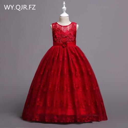 BH-831#Red Princess Flower Girl dresses children medium large size lace wedding party prom ball gown long Childrens dress 2018