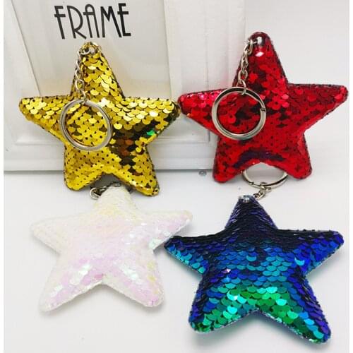 Cute Sequins Love Stars Red Panda Keychain Ladies Puppy Animal Keychain Mom Gift Keyring Girl Car Bag Accessory Pendant