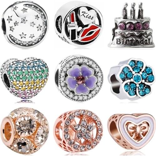 Btuamb European Luxurious Dreamcatcher Lipstick Cake Star Bike Flower Beads Charms Fit Pandora Bracelets for Women DIY Jewelry