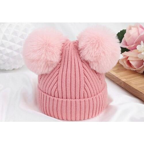 Children Winter Infant Newborn Kids Baby Wool Knitted Hat Cap Beanie With Two Double Pom Pom Beanie For Cute Boys Girl 1-3Years