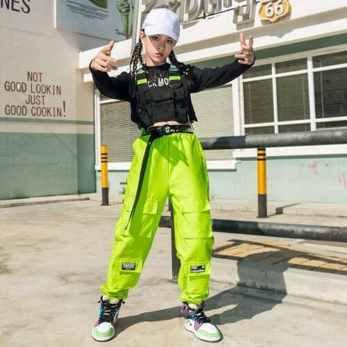Childrens Hip-hop Costumes Girls Loose Long-sleeved Exercise Clothes Hiphop Jazz Dance Costumes Performance Stage Wear DN6761