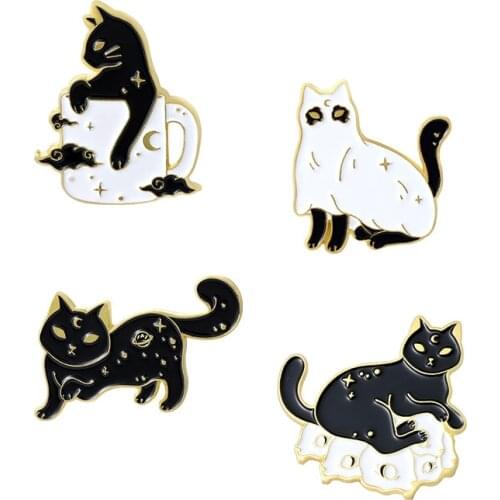 Cute Cat Lapel Pins Fashion Cartoons Enamel Badges Women Metal Anime Brooches On Backpack Hijab Pin Decorative Brooch On Clothes