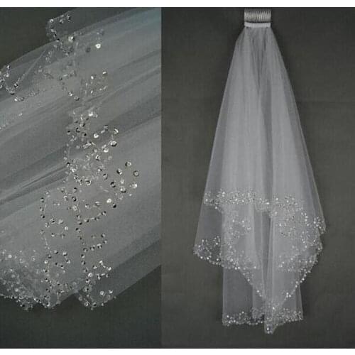 New 2 Tier White/Ivory Sequins Beaded Edge Wedding Bridal Veil Comb 2021