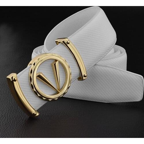 Good Quality V letter Black genuine leather designer belts men Fashion Cowskin Waist Strap Casual smooth button ceinture homme