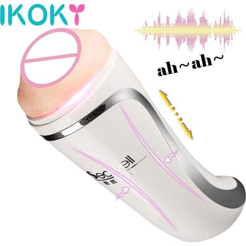 IKOKY Endurance Exercise Vagina Real Pussy Aircraft Cup Male Masturbator Cup Sex Toys For Men Interactive Sex Voice