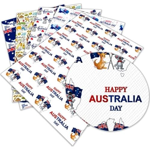 Faux Leather Happy Australia Day Printed 30X136cm for DIY Bag Hair Bow Sewing Material L390