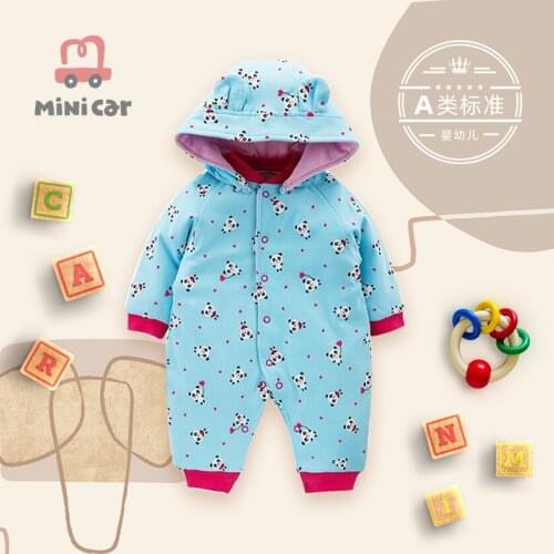 Female baby pure cotton hatsuit newborn baby spring and autumn bodysuit open file climbing clothes out wear