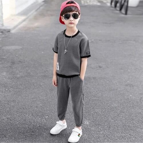 2pcs suit childrens clothing boys cotton short-sleeved T-shirt new summer models five pants big virgin suit 6-12 years old