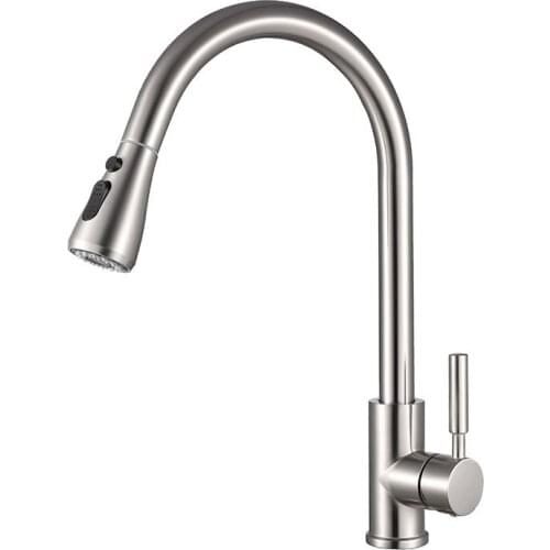 Kitchen Sink Faucet Cold And Hot Water Mixer Pull Out Rotate Deck Mounted Kitchen Tap Brushed Nickel/Black Rotatetion