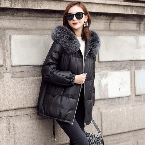 Real Fox Fur Hooded Genuine Leather Duck Down Jacket Women Clothes 2020 Korean Sheepskin Coat Female Real Leather Coats LW2595