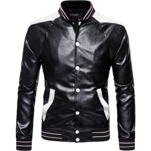 2021Mens Casual Splicing Leather Jacket Slim Fit Stand Collar PUJacket Male Anti-wind Motorcycle Single-breasted Jackets Men 5XL