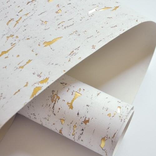 MYWIND 0.91*5.5M/Roll White off Gold Nordic style Real Cork Metallic Wallpaper For Home Decoration