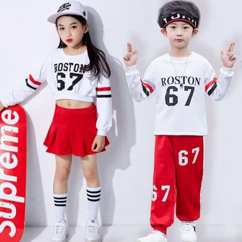 2019 New childrens modern jazz dance costumes girls navel suit boys modern hip-hop fashion cheerleading performance clothing