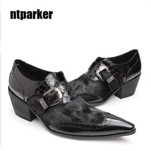 Ntparker 6.5cm Heels Black Pointed Toe Increased Height Mans leather Shoes Man Leather Shoes for Man Party/Wedding/Business
